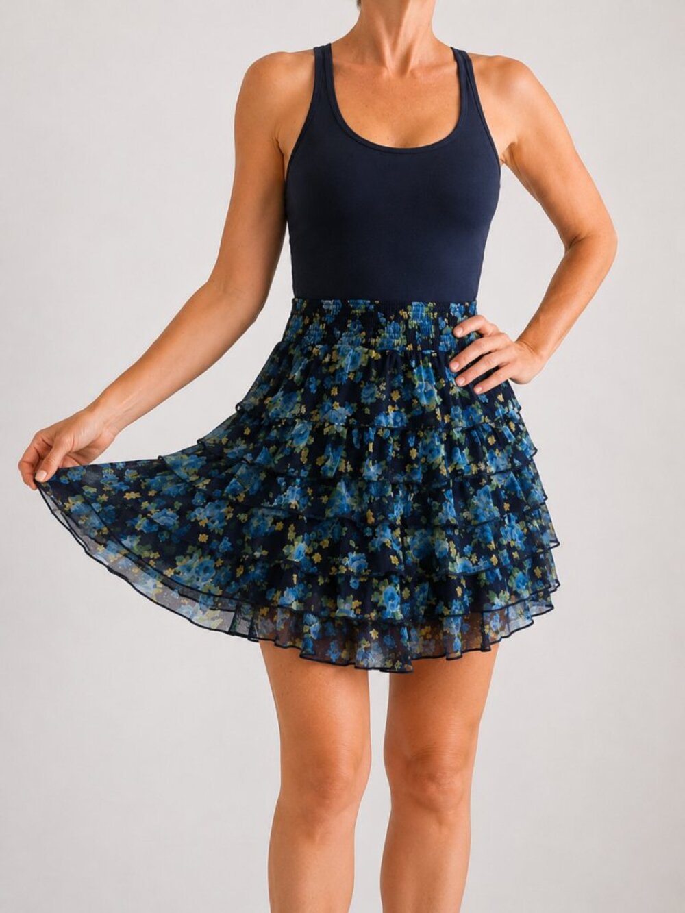 Abercrombie & Fitch Navy Floral Ruffle Racerback Tank Mini Dress Size Small